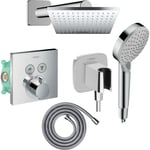 Colonne de douche thermostatique Hansgrohe ShowerSelect e Douche de tête Vernis Shape Flexible Metaflex Douchette Vernis b chromé