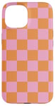 Coque pour iPhone 15 Étui à carreaux rose orange cool damier esthétique cadeau