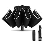 KASTEWILL Parapluie inversé Automatique Compact, Parapluie Pliant Résistant au vent avec 360° Bande Réfléchissante, Conception Antirebond Parapluies de Voyage pour Homme, Femme et Adolescent -Noir