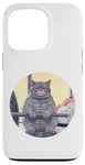 iPhone 13 Pro Cute Grey Fit Muscle Cat Sitting on Gym Lifting Bench Case