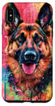 Coque pour iPhone XS Max Aquarelle rose rayé Splash Berger allemand Portrait