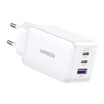 Ugreen GaN Hurtiglader 2x USB-C, 1x USB-A, 65W, PD, QC - Hvit