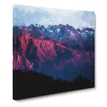 Purple Light Upon Mountain Tops in Abstract Modern Canvas Wall Art Print Ready to Hang, Framed Picture for Living Room Bedroom Home Office Décor, 14x14 Inch (35x35 cm)