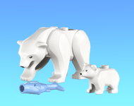 Lego Polar Bear with Polar Bear Cub + Blue Fish Arctic Minifigure Set