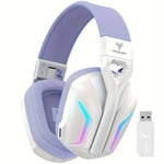 1 casque de jeu multiplateforme PC, casque sans fil avec Dolby Atmos ¿ Microphone de qualité professionnelle avec lumière RVB clignotante, ¿ Compatible avec PC, Mac, PS5, PS4, Switch, appareils mobile Blanc Violet