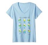 Womens The Smurfs Emotions Of Smurfette Collage Big Chest Logo V-Neck T-Shirt