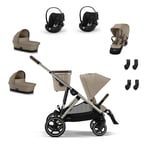 cybex GOLD Almond Almond Almond i-Size Black Tvillingesett Gazelle S Taupe Beige inkl. barnevogntilbehør S Cot Beige, S seteenhet Taupe , bilbarnestol Cloud G Moon , S adapter