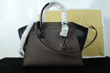 NEW MICHAEL KORS AVRIL TOP-ZIP SATCHEL - SIGNATURE MK BROOWN BLACK RRP £450