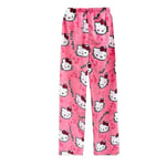 Kawaii Pyjamas för Kvinnor och Flickor - Cartoon Hello Kitty All Over Print Flanell Jul Anime Mjuka Sovpysjamas Byxor - Perfekt Pink M