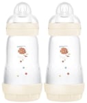 MAM 260ml Anti-Colic Baby Bottles, Self-Sterilising, Medium Flow- 2 Pack Ivory