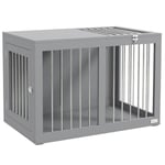 PawHut Cage pour Chien intérieur Niche pour Chiens 2 Portes verrouillables Bonne Ventilation Table d'appoint 80 x 50 x 56,5 cm Gris