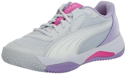 PUMA Women's Nova Court Pickleball Shoe Sneaker, Silver Mist White-Vivid Violet, 6 UK