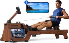 MERACH Water Rowing Machines for Home Gym, Finest Solid Wood Water Rower with 6