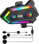 Casque Moto,H4R avec[Lumière RGB] Main Libre Moto Casque sans Fil Stéréo à Usage Unique avec Micro Wireless 5.3 Réponse Automatique Réduction du Bruit Étanchéité,sans-Fil-Casque-Moto-Headset