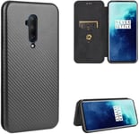 Compatible Avec Coque One Plus 7t Pro, Mince Flip Fibre De Carbone Test De Chute Antichoc Stand Fente Avec Carte, Protecteur D'écran En Verre Trempé*2-Noir