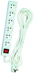 Voltman DIO013076 Bloc 6 prises 2P + T + Interrupteur cordon 4 m, Blanc