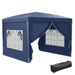 Outsunny Tonnelle Tente de réception Barnum Pop-up Pliant 3 x 3 m 4 parois Amovibles + Sac de Transport Bleu