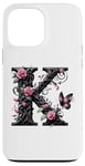 Coque pour iPhone 13 Pro Max Letter K Initial Floral Monogram Rose Pink Flower Butterfly