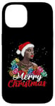 Coque pour iPhone 14 Fille noire africaine, Père Noël américain, Melanin, fleurs de Noël