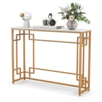 COSTWAY Table Console, Meuble d'Entrée en Faux Marbre, Cadre en Métal Doré, Design Géométrique, Kit Anti-Basculement Inclus, pour Entrée, Couloir, Salon, 110 x 30 x 81 cm