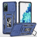 vumebao Coque pour Samsung S21 FE avec, Support 360° Rotatif Full Protection de la Caméra en PC Dur Anti-Chut Renforcée Armor Heavy Duty Antichoc Bumper Etui pour Samsung S21 FE Bleu