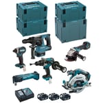 MAKITA Kit DLX6085TJ (DHR243 DHP481 DTD153 DHS680 DGA513 DTM51 3 x 5,0 Ah DC18RC 3 x MAKPAC 3 MAKPAC 4)