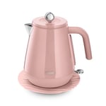 De'Longhi Eclettica BPA Free Metal Kettle KBY3001.PK, Customisable Design Rapid Boil Electric Kettle, 1.7L Large Capacity, Anti Scale Filter, Swivel Base, Cord Storage, Stainless Steel, 3000W, Pink