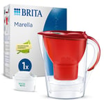 BRITA Carafe Filtrante Marella Rouge (2,4l) incl 1 cartouche filtre eau robinet MAXTRA PRO All-in-1 réduit PFAS,calcaire, chlore, certaines impuretés et métaux indicateur temporel, éco-emballage