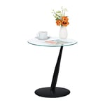 Relaxdays Table d'appoint, Table de canapé Moderne et Ronde, H x D : 49 x 45 cm, en Verre et en Acier, de Salon, Noir