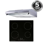 SIA 60cm 4 Zone Black Touch Control Induction Hob And Silver Visor Cooker Hood