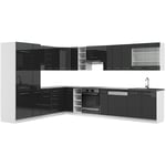 Cuisine en angle Fame-Line, Anthracite brillant/blanc, 347 x 257 cm sans plan de travail, Vicco