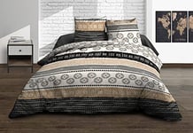 Housse de Couette 220x240 + 2 taies - Pur Coton 57 Fils - Yuma, Noir, Beige