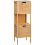 kleankin Meuble de Salle de Bain sur Pied Meuble de Rangement Armoire sur Pieds en Bambou 2 tiroirs Amovibles et 1 étagère - Design Naturel - 30 x 30 x 90 cm Naturel