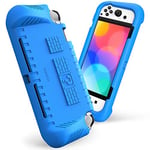 FINTIE Etui Compatible avec Nintendo Switch Modèle OLED 7.0" 2021, Coque Housse avec 2 Rangement de Cartes de Jeu Housse Poignée Grip Ergonomiques Antichoc Anti-Rayures, Bleu