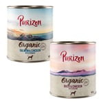 Purizon luomu -säästöpakkaus 12 x 800 g - lajitelma: 6 x luomuankka & luomukana, 6 x luomulohi & luomukana