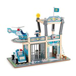 Hape E3050 - Station de Police en Bois à Deux Niveaux avec Cellule de Prison, Figurines et Accessoires, 3 Ans et Plus, Metro dept playset