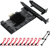 Carte PCIe SATA 10 Ports, Carte D'extension PCI-E vers SATA, Prise en Charge de la Carte Contrôleur 6Gbps de SSD et HDD pour Windows10/8/7/XP/Vista/Linux