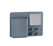 WENKO Casiers de rangement avec miroir et crochet Ampio, gris - Organiseur de rangement cosmétique, casier de rangement de produits cosmétiques, fixer sans percer de trous, Silicone, 20 x 15 x 5 cm, Gris