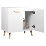 EUGAD Meuble sous Lavabo, Meuble de Salle de Bain, Armoire de Rangement pour Salle de Bain, Placard WC sous Lavabo avec Portes, Blanc, 60×40×60,5cm, Découpe du Siphon de Lavabo 9×19cm