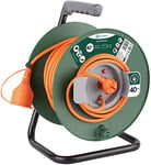 Electraline 49235 Rallonge de jardin avec enrouleur de câble fiche et prise européenne 2 pôles pour appareils ménagers de jardin, avec protection, 40 m, noir/vert