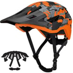 Favoto Casque de Vélo Tout-Terrain - Technologie Double Inmould Casque VTT Cyclisme Léger avec Visière pour Adultes Certifié CE L 57-61cm Réglable Camouflage Orange