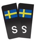 S-Märke Svenska Flaggan Nummerskylt Svart/Vit