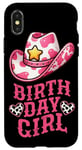 Coque pour iPhone X/XS Chapeau de cowgirl anniversaire fille avec cœurs roses