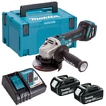 Makita DGA463Z 18V Brushless Angle Grinder with 2 x 5.0Ah Battery Charger & Case