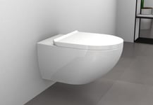 WC suspendu sans rebord, abattant avec mécanisme de fermeture douce, Blanc brillant, 36,5x32x57,5 (LxHxP), E-9030