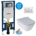 Pack WC Bati-support Geberit Duofix extra-plat + WC sans bride Geberit Smyle + Abattant softclose + Plaque blanche (SLIM-Smyle-