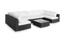 Nordic Outdoor - Bora 8-sits Loungesoffa ink Divan/Bord Svart - Konstrotting, Glas, Textil - Loungegrupp