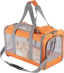 Sac Transport Chat Souple et Respirant Voiture Voyage avec Animaux Cage Transport Chat avec Tapis Lavable Caisse de Transport Chien Avion Cabine Transport Chat De Ventilation (Orange)