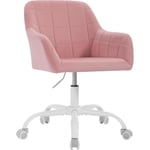 Woltu - Chaise de Bureau en Velours, Chaise Coiffeuse, Chaise d'Ordinateur Ergonomique, Chaise à roulettes Réglable, Rose+Blanc