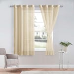 DWCN Lot de 2 Rideaux Voilages à Oeillets pour Fenêtre, Rideau Transparents avec Embrasses pour Salon Chambre d'enfant, Beige, 140x160cm (Largeur x Hauteur)